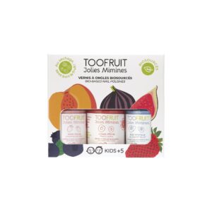 Zestaw 3 BIO-Lakierów do paznokci dla dzieci BRZOSKWINIA, TRUSKAWKA, BORÓWKA 3X10ml TooFruit